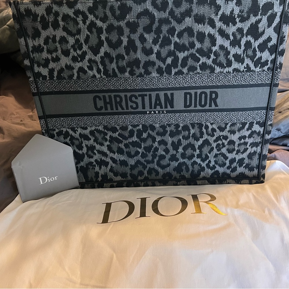Christian Dior Gray Leopard Mizza Embroidery Large Tote